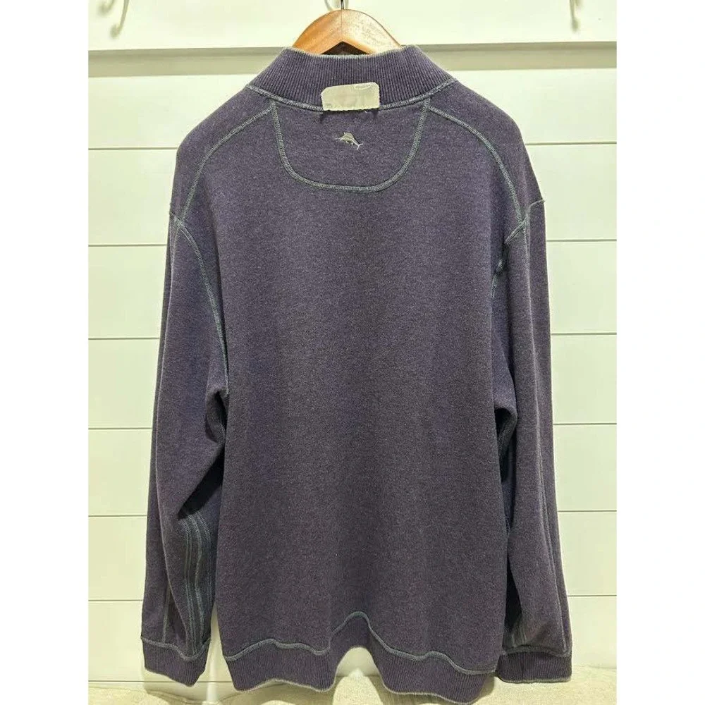 Tommy Bahama Reversible Quarter Zip Pullover Sweatshirt Mens Large Grey Purple